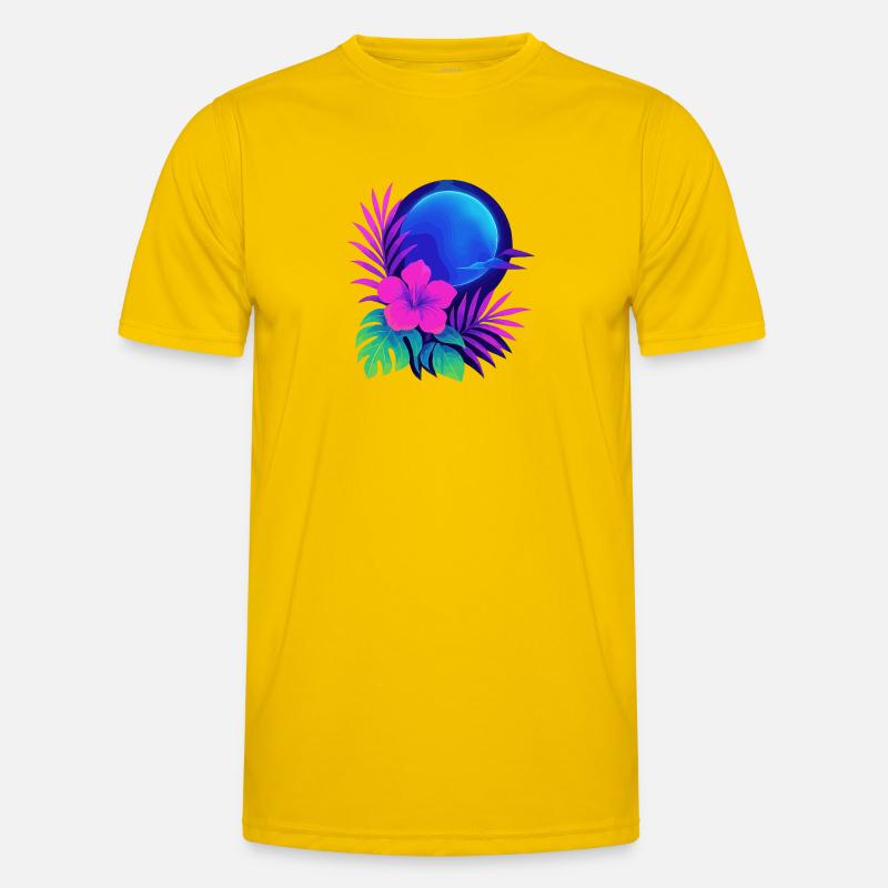 Neon Tropic Moon Männer Funktions-T-Shirt
