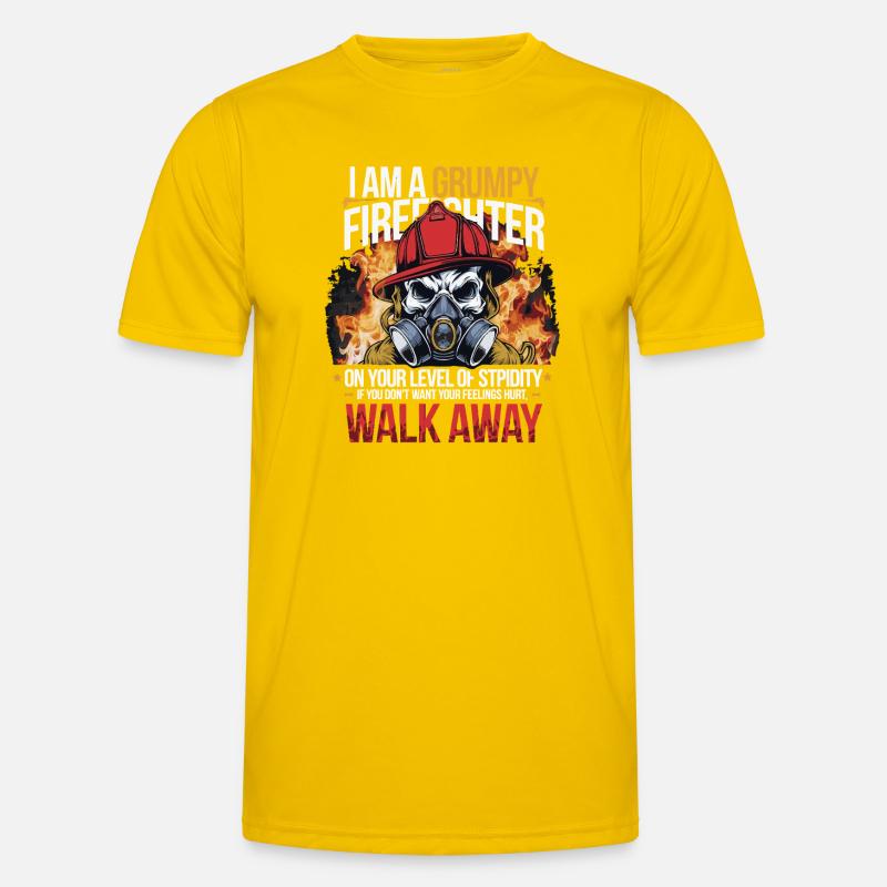 Grumpy Firefighter Skull Design - Men's Functional T-Shirt - egg yellow