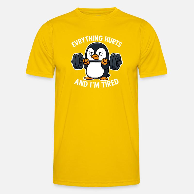 Grumpy Penguin Lifting Weights - Men's Functional T-Shirt - egg yellow