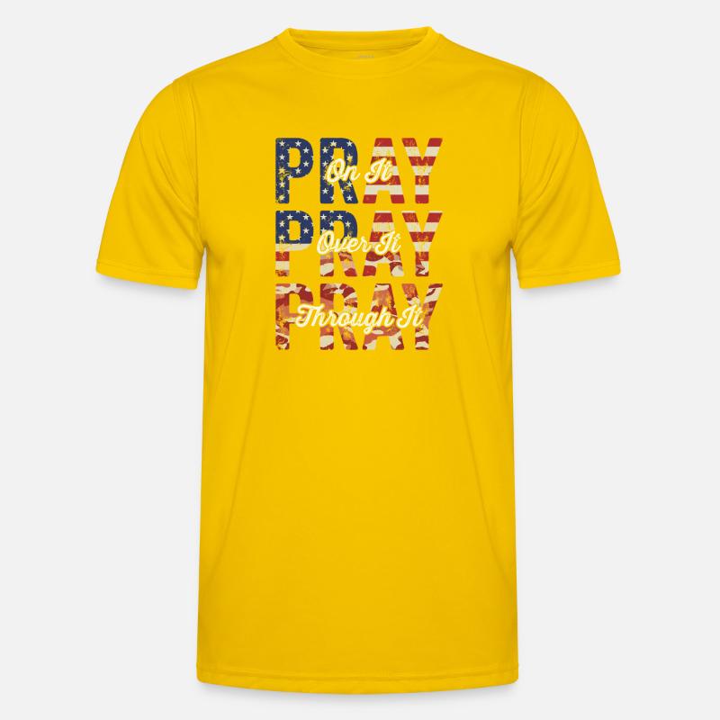 Pray On It Over It Through It – Flag Pattern - Men's Functional T-Shirt - egg yellow