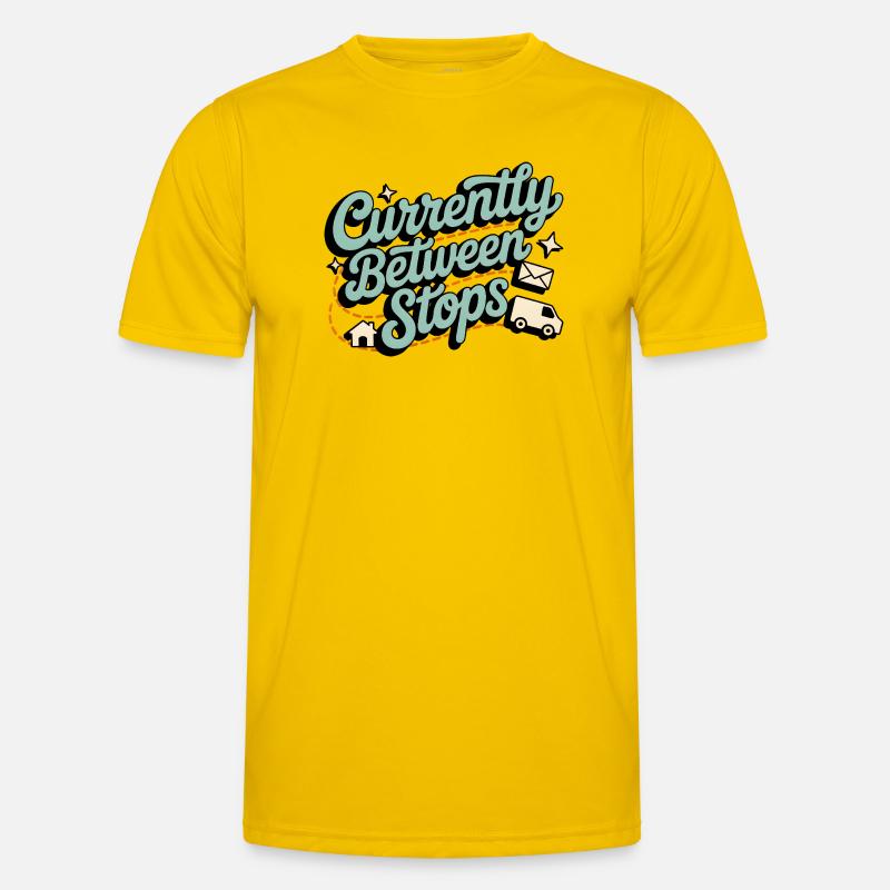 Between Stops | Postman Deliverer Humor - Men's Functional T-Shirt - egg yellow