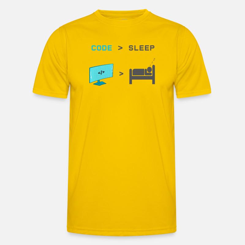 Code vs Sleep: Coder im Schlafmodus - Männer Funktions-T-Shirt - Eigelb