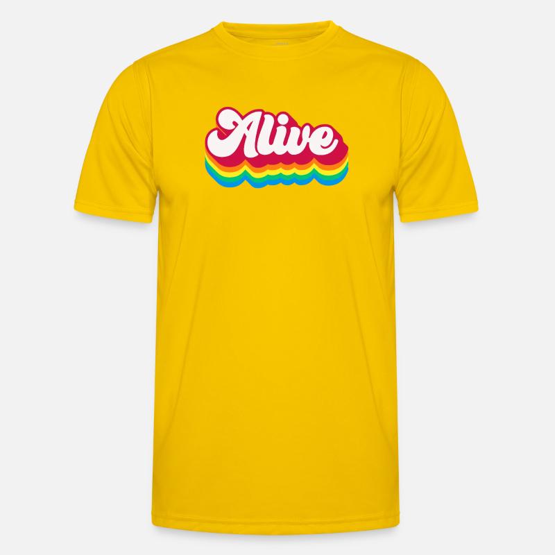 Alive - Retro Rainbow 70s - Men's Functional T-Shirt - egg yellow