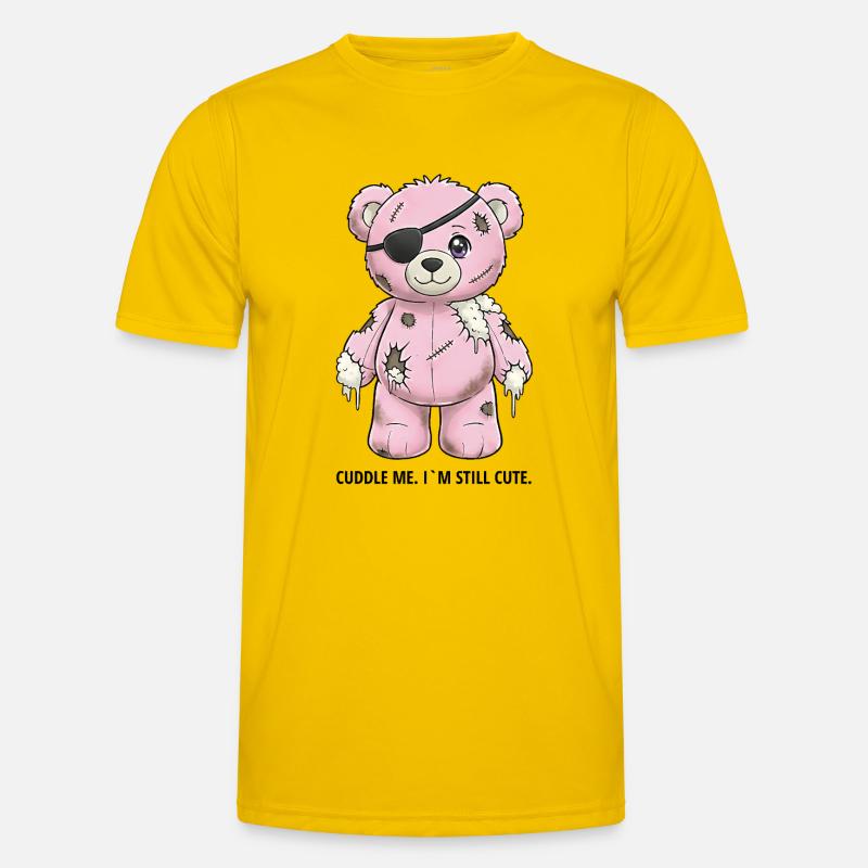 Patchwork Pink Teddy Bear with Eye Patch - Men's Functional T-Shirt - egg yellow