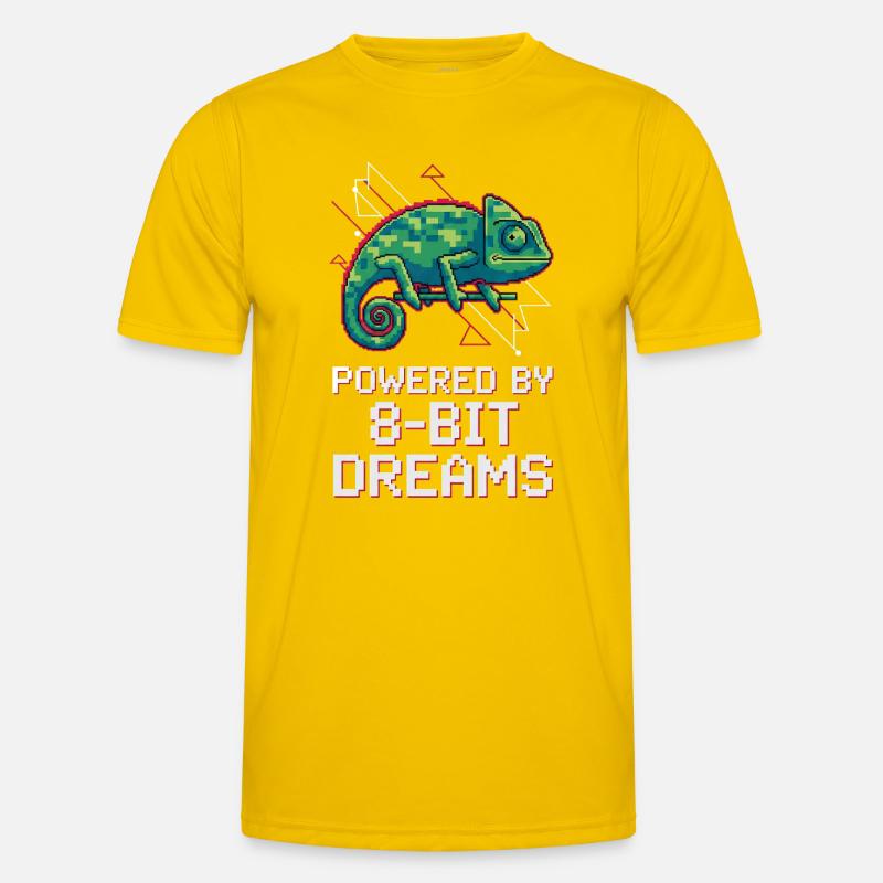 Powered 8-Bit Dreams – Pixel Chameleon - Men's Functional T-Shirt - egg yellow