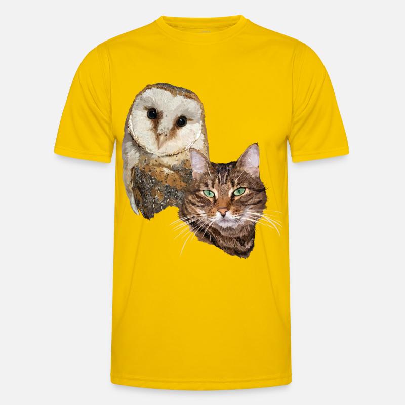 Katze und Eule Männer Funktions-T-Shirt