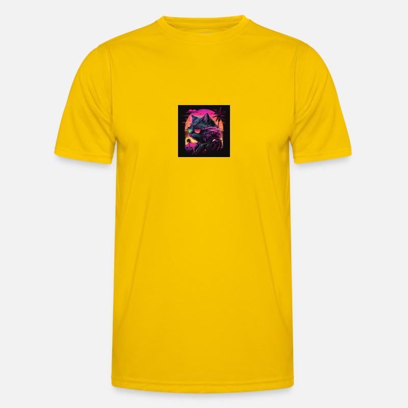 Chat aux couleurs néon, synthwave / 80s T-shirt sport Homme