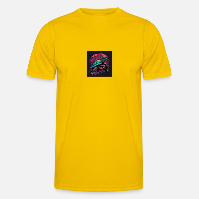 Turtle in neon colors 80s synthwave style Men's Functional T-Shirt