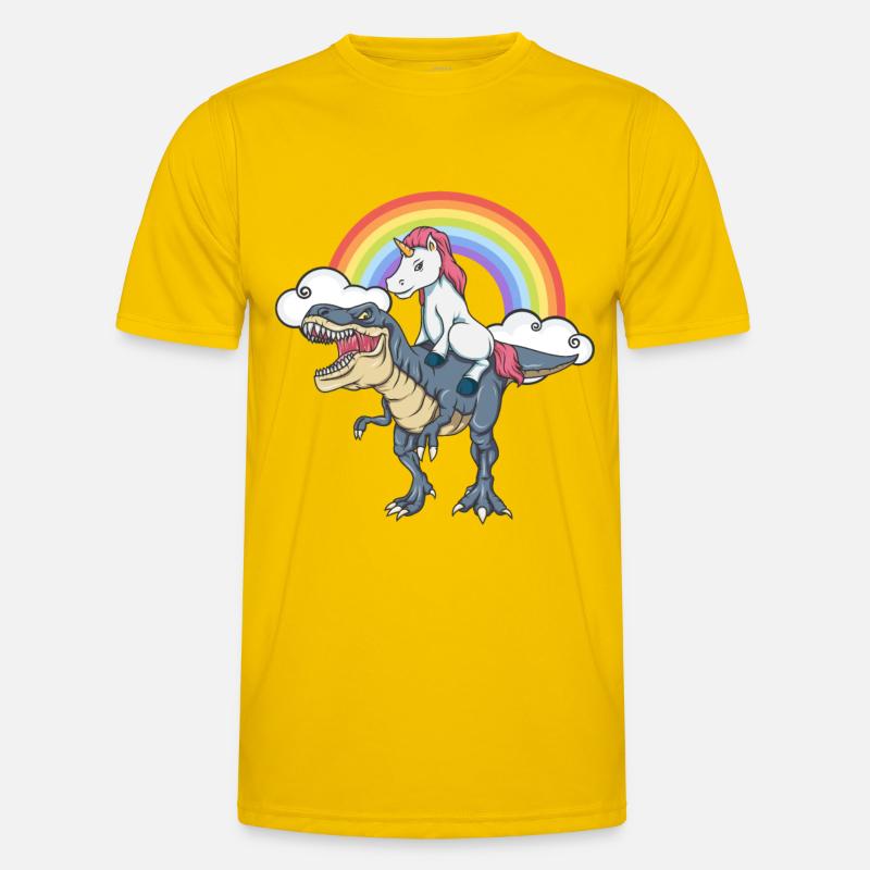 Unicorn Dinosaur T-Rex Rainbow Gift - Funksjons-T-skjorte for menn - gul