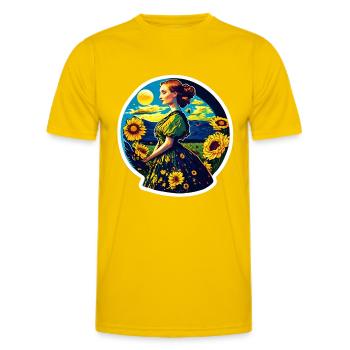 Woman in Sunflower field - Männer Funktions-T-Shirt - Eigelb - Vorne - AI Model Male 178 dark (178cm)