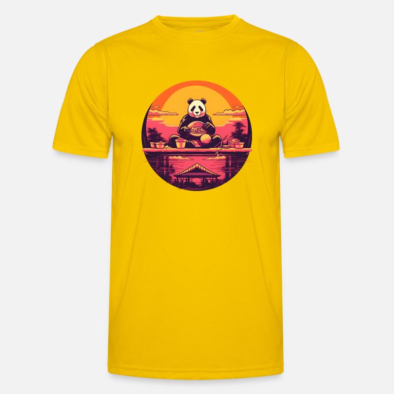Synthwave eating Panda Japan Sunset Men's Functional T-Shirt