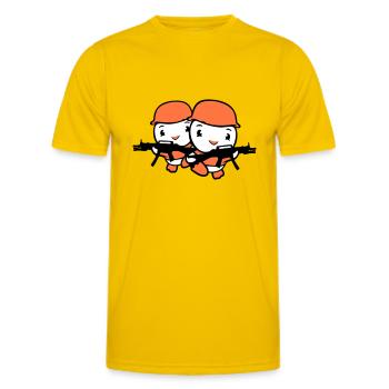 2 Ducks Soldier Army Professional Soldier Helmet Gun Races - Men's Functional T-Shirt - egg yellow - Front - AI Model Male 178 dark (178cm)