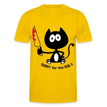 Chat meurtrier, chat tueur, humour de chat ! - T-shirt sport Homme - jaune d'œuf - Devant - AI Model Male 178 dark (178cm)