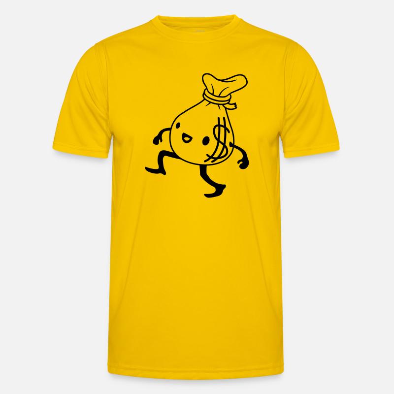 Gehender lebendiger Geldsack Comic Männer Funktions-T-Shirt