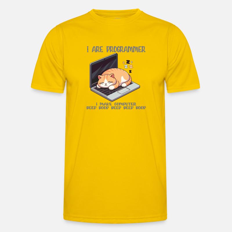 I are programmer, fat sleeping cat - Men's Functional T-Shirt - egg yellow