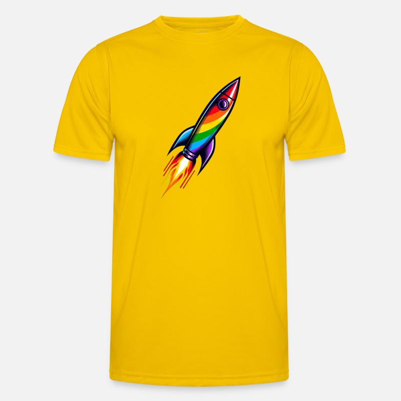 Rainbow Rocket | Rocket launch - Men's Functional T-Shirt - egg yellow