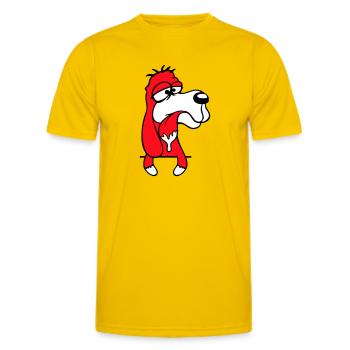Hund Hinter Mauer Zaun Sabbert Spucke Zunge Lustig - Männer Funktions-T-Shirt - Eigelb - Vorne - AI Model Male 178 dark (178cm)