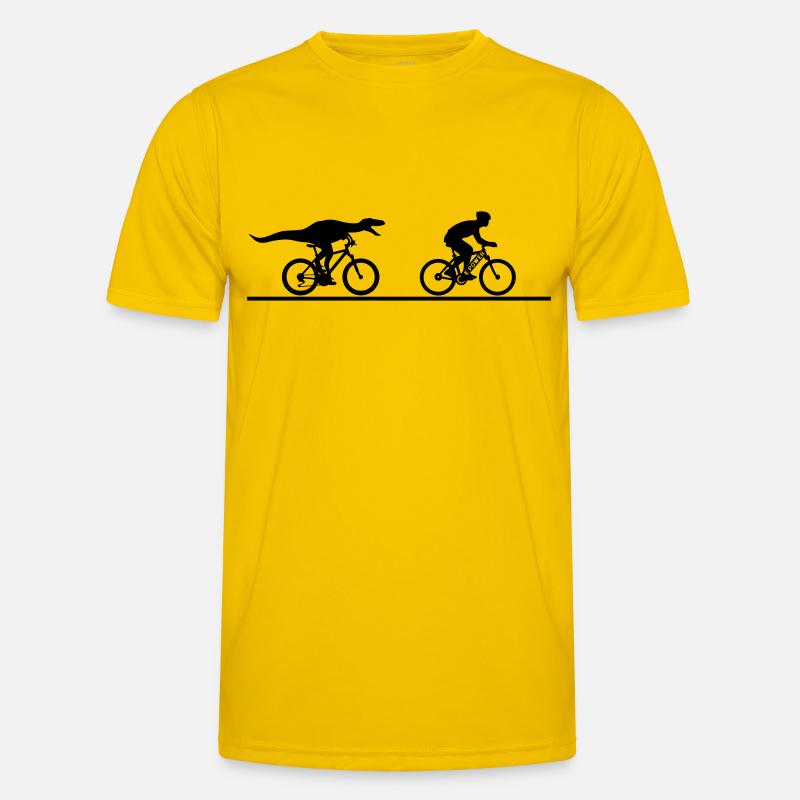 E Biker versus Velociraptor - Männer Funktions-T-Shirt - Eigelb