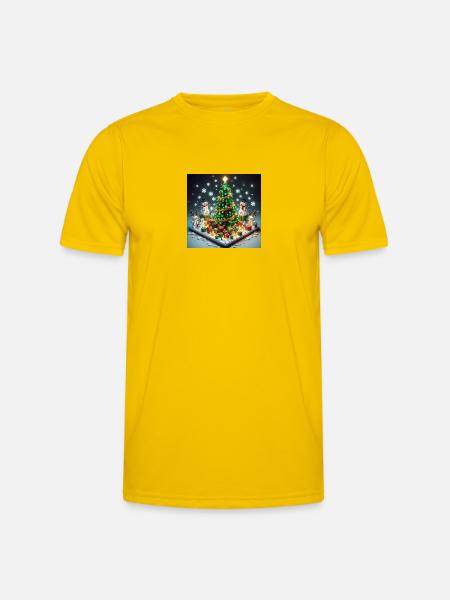 Pixel Weihnachtswelt mit Weihnachtsbaum - Männer Funktions-T-Shirt - Eigelb