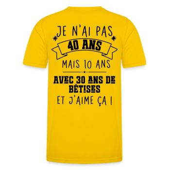 40 ans anniversaire - T-shirt sport Homme - jaune d'œuf - Dos - AI Model Male 178 dark (178cm)