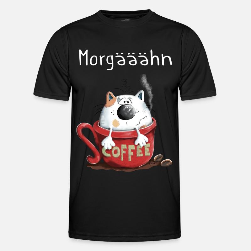 Morgähn Kaffee - Katze - Comic - Männer Funktions-T-Shirt - Schwarz