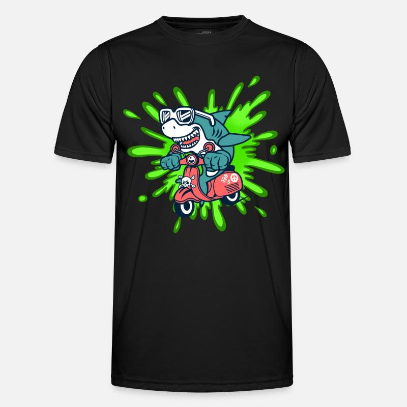 Shark Funny Moped Moped Roller Comic - Men's Functional T-Shirt - black