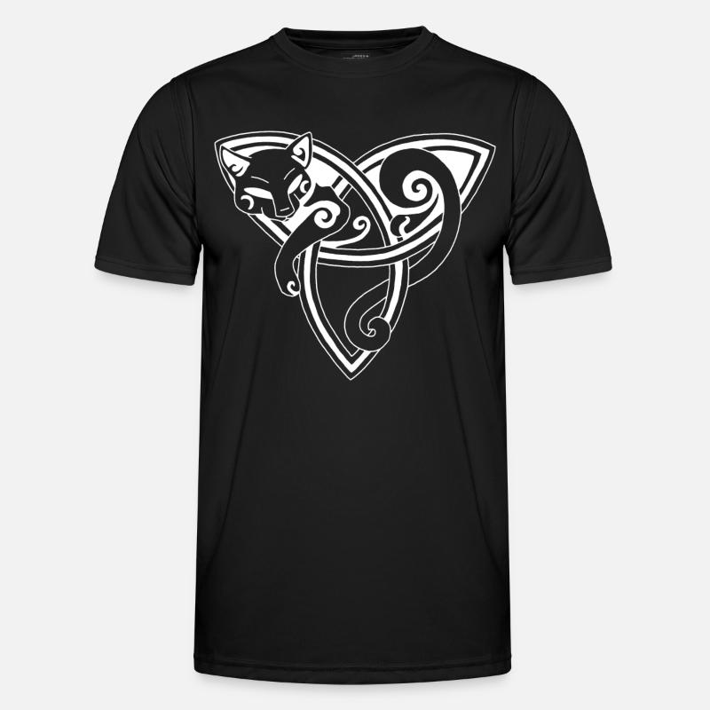 Celtic cat resting (white) - Men's Functional T-Shirt - black