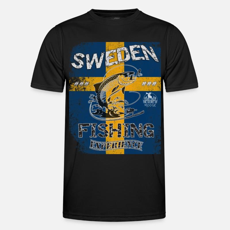Drapeau de pêche Suède Pêche Poisson Design T-shirt sport Homme