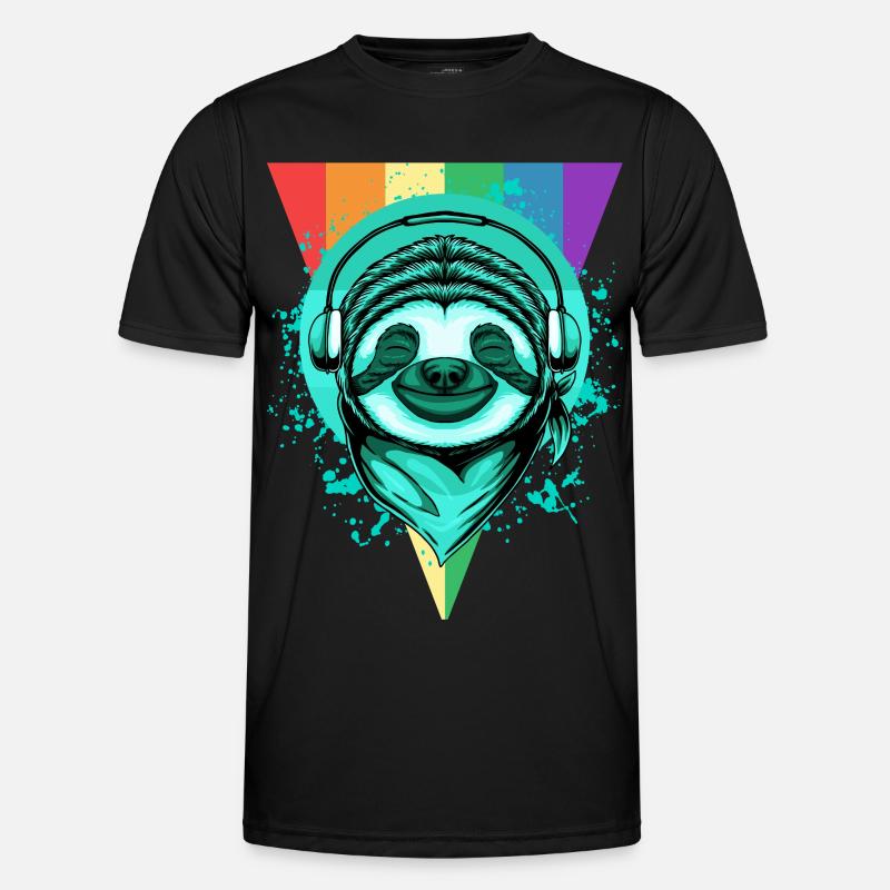 Faultier mit Kopfhörern & Regenbogen Männer Funktions-T-Shirt