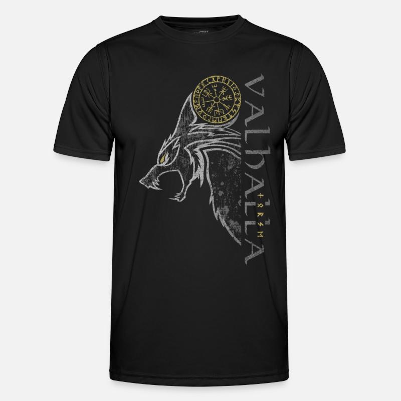 Valhalla Wolf Vegvisir Wikinger Runenkompass - Männer Funktions-T-Shirt - Schwarz