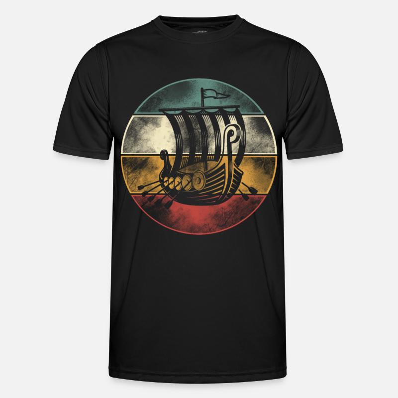 Wikinger Boot, Drachenboot Langschiff - Männer Funktions-T-Shirt - Schwarz
