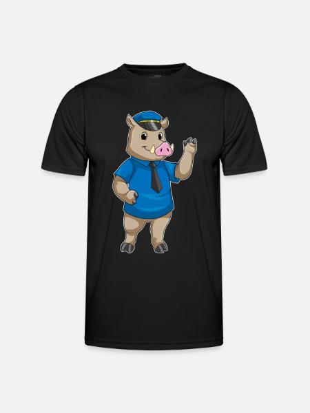Eber Polizist Polizeimütze Polizei - Männer Funktions-T-Shirt - Schwarz