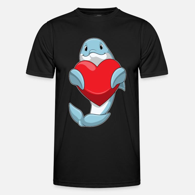 Delfin mit Herz - Männer Funktions-T-Shirt - Schwarz