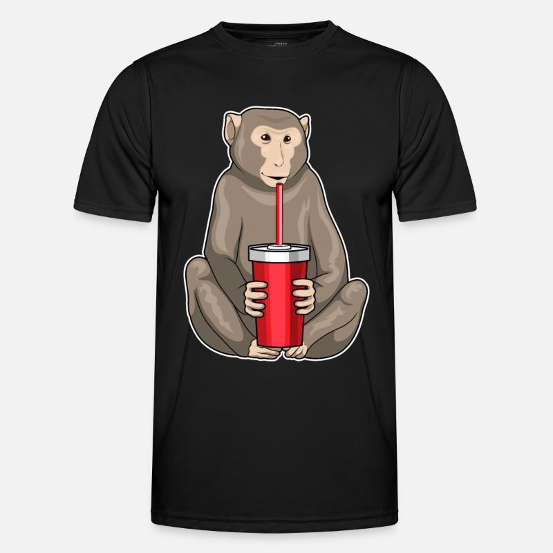Affe Trinkbecher - Männer Funktions-T-Shirt - Schwarz