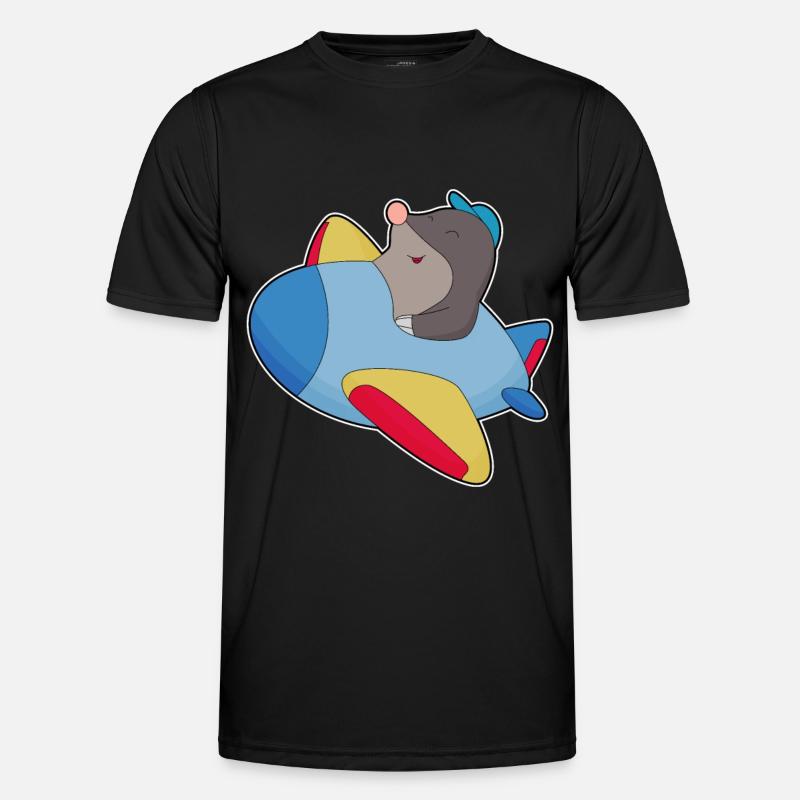 Maulwurf Pilot Flugzeug - Männer Funktions-T-Shirt - Schwarz