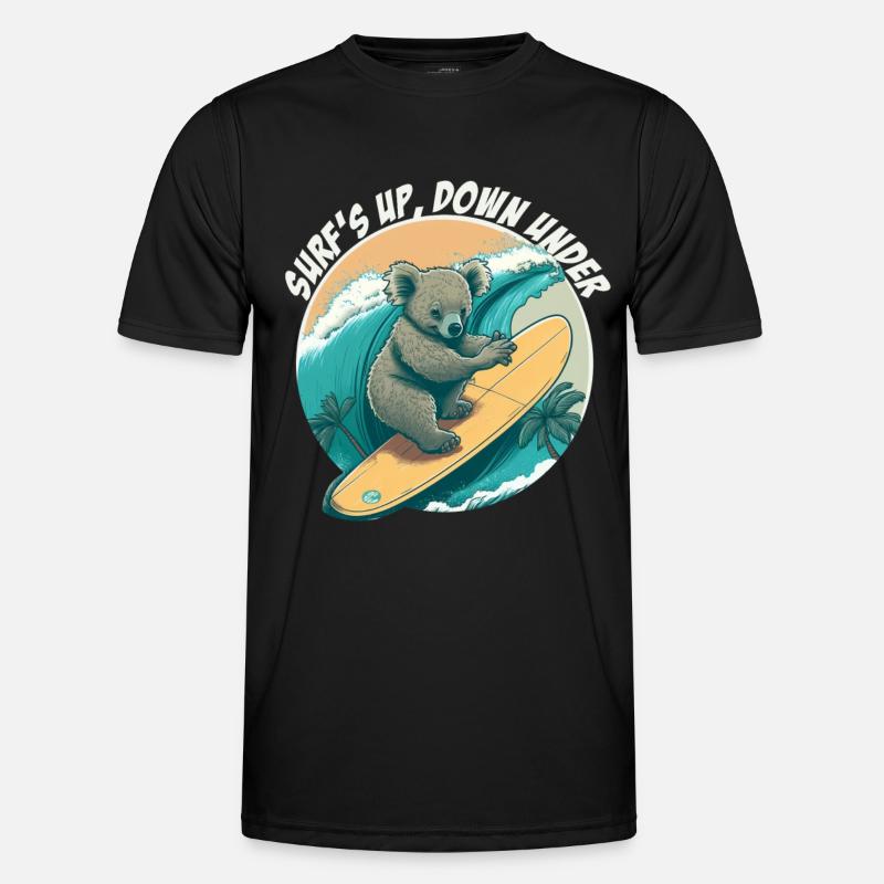 Down under surfing koala bear - Men's Functional T-Shirt - black