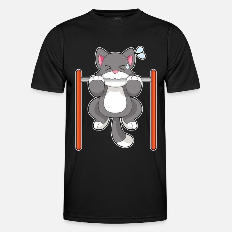 Cat Bodybuilder Pull-ups Bodybuilding - Men's Functional T-Shirt - black