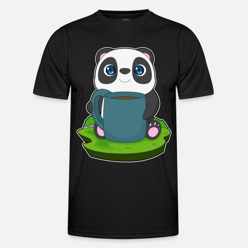 Panda Kaffee Becher - Männer Funktions-T-Shirt - Schwarz