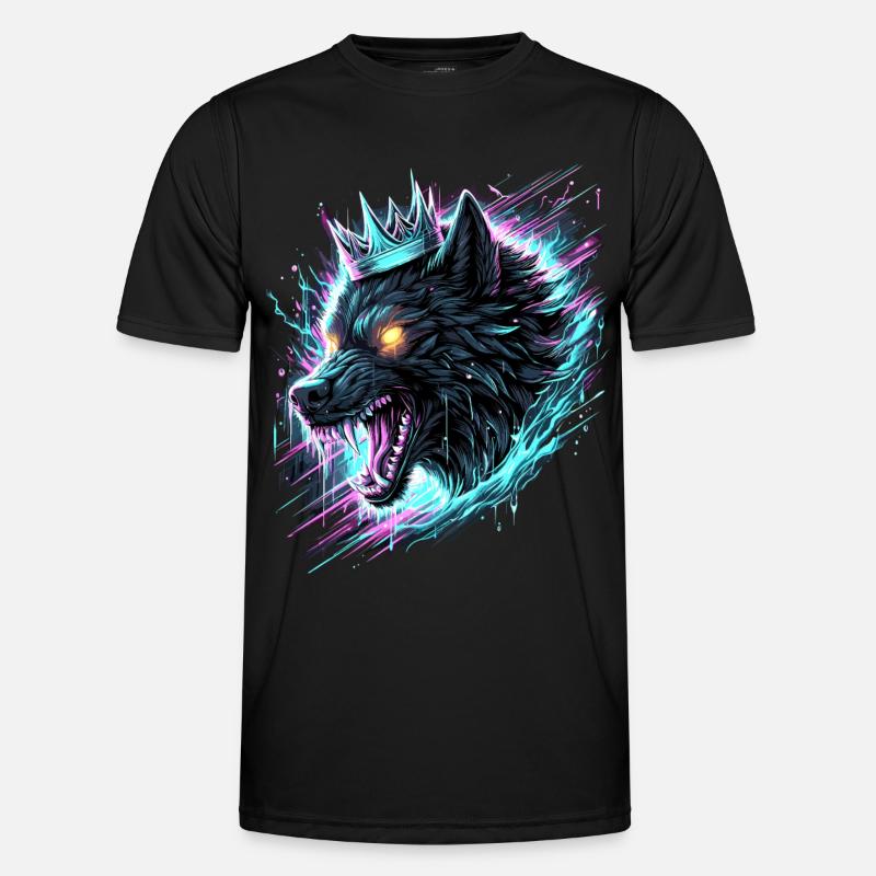 Königlicher Wolf Synthwave - Männer Funktions-T-Shirt - Schwarz