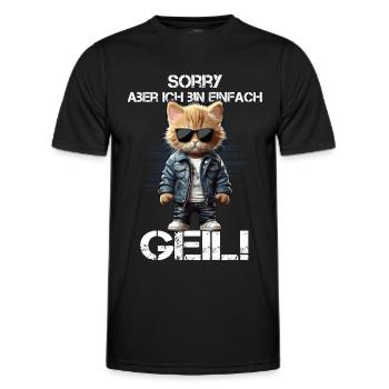 Katzenheld in Lederjacke & Sonnenbrille - Männer Funktions-T-Shirt - Schwarz - Vorne - AI Model Male 178 dark (178cm)