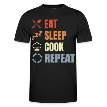 Eating, sleeping, cooking, repeating - Men's Functional T-Shirt - black - Front - AI Model Male 178 dark (178cm)