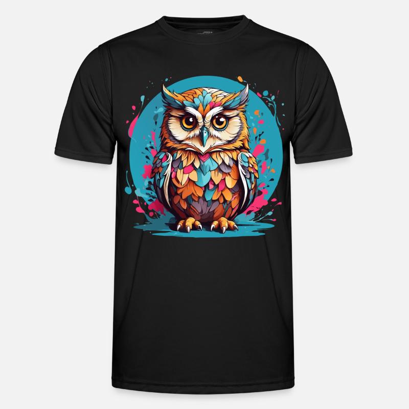 Liebenswerte Eule auf Farbklecksen Männer Funktions-T-Shirt