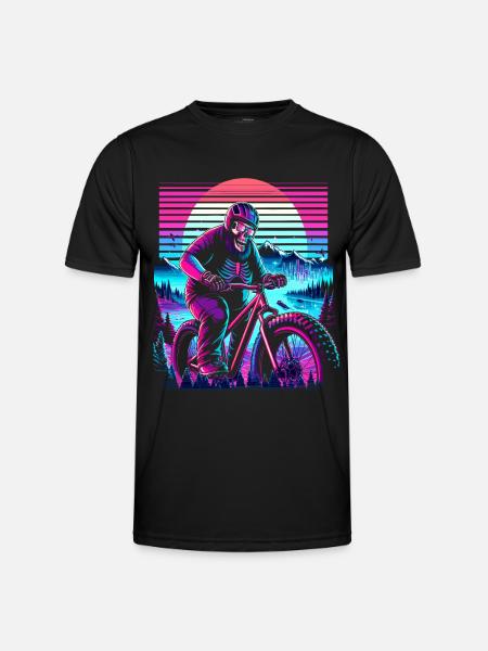 Synthwave Skeleton Biker Fatbike Retro Sunset - Men's Functional T-Shirt - black