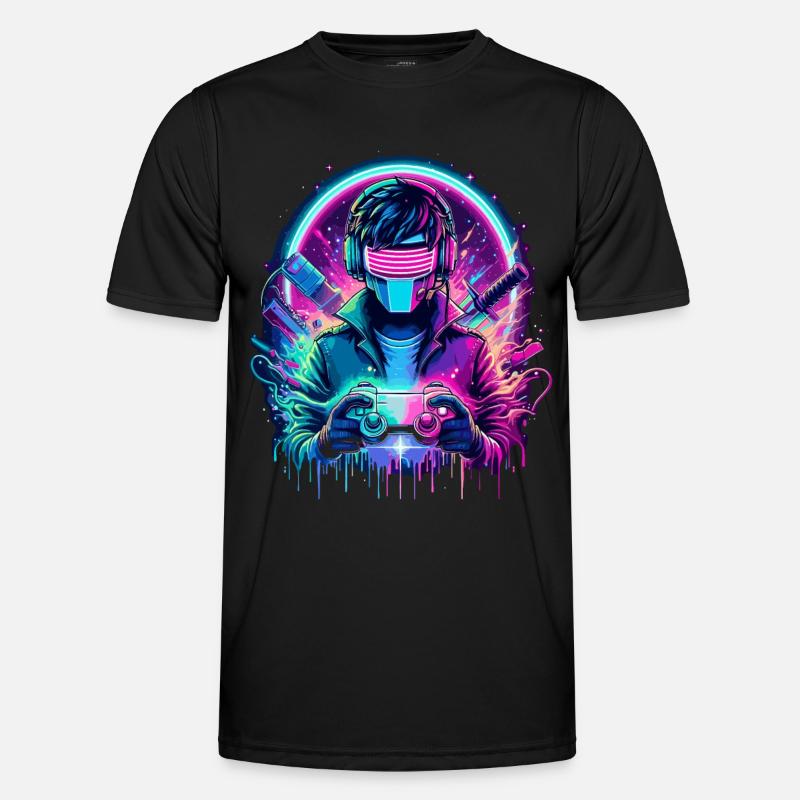 Neon Cyber Controller - Retro Gaming Power Männer Funktions-T-Shirt