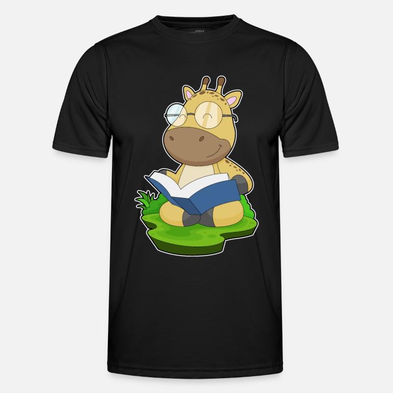 Giraffe Nerd Buch - Männer Funktions-T-Shirt - Schwarz
