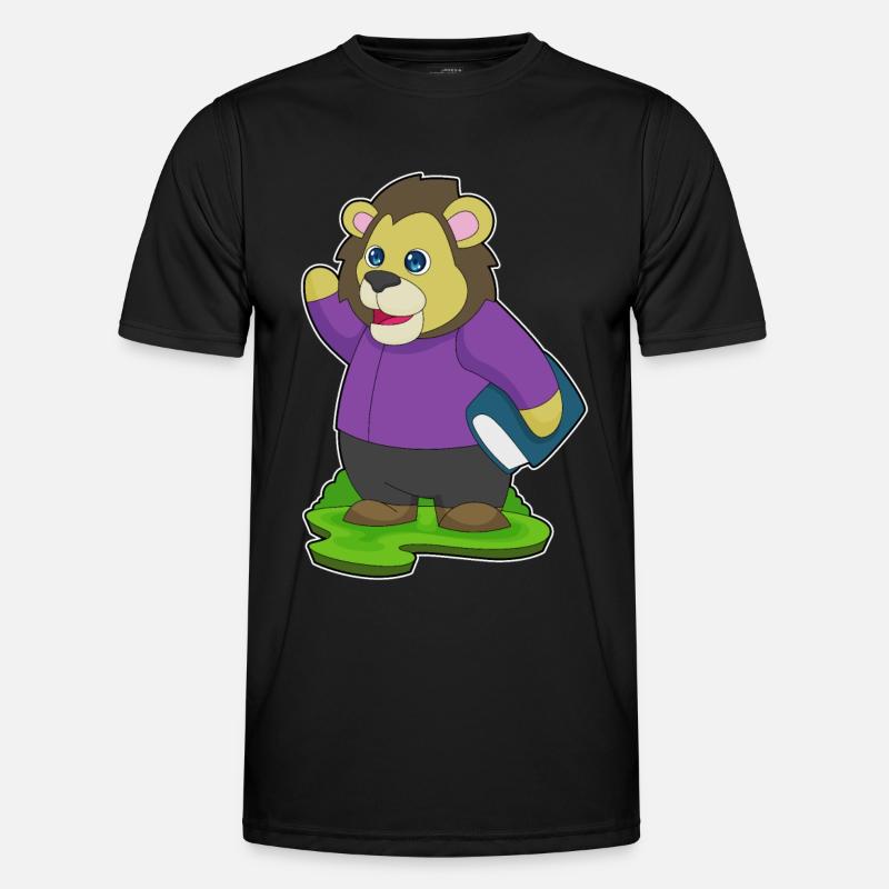 Löwe Nerd Buch - Männer Funktions-T-Shirt - Schwarz