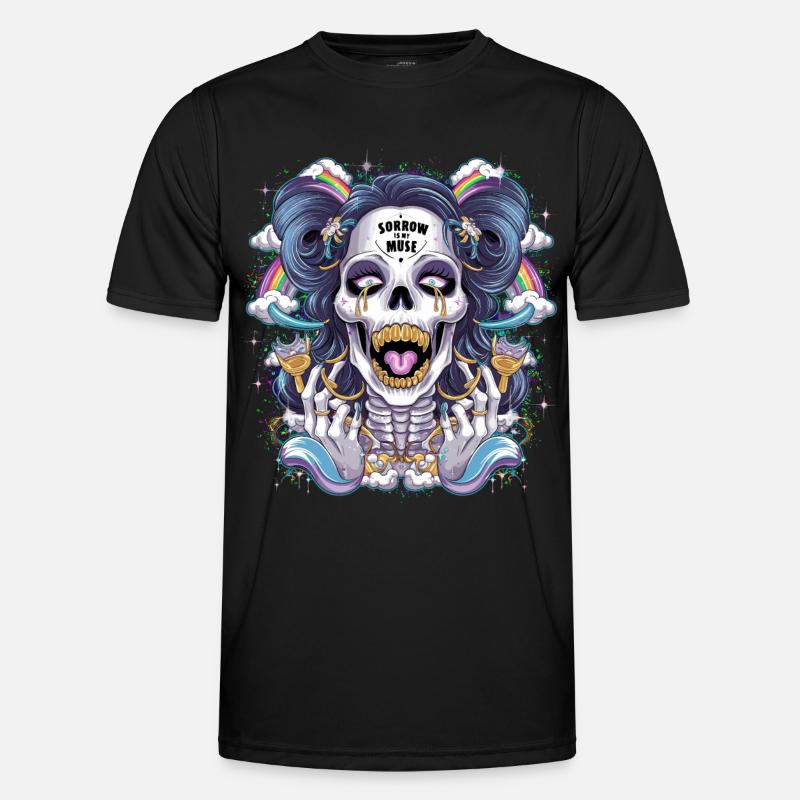 Glitzernder Skelettschädel mit Regenbogen - Männer Funktions-T-Shirt - Schwarz