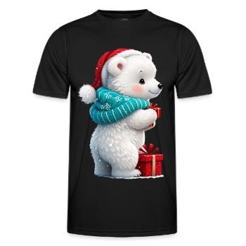 Süßer kleiner Bär mit Weihnachtsmütze und Geschenk. - Männer Funktions-T-Shirt - Schwarz - Vorne - AI Model Male 178 dark (178cm)