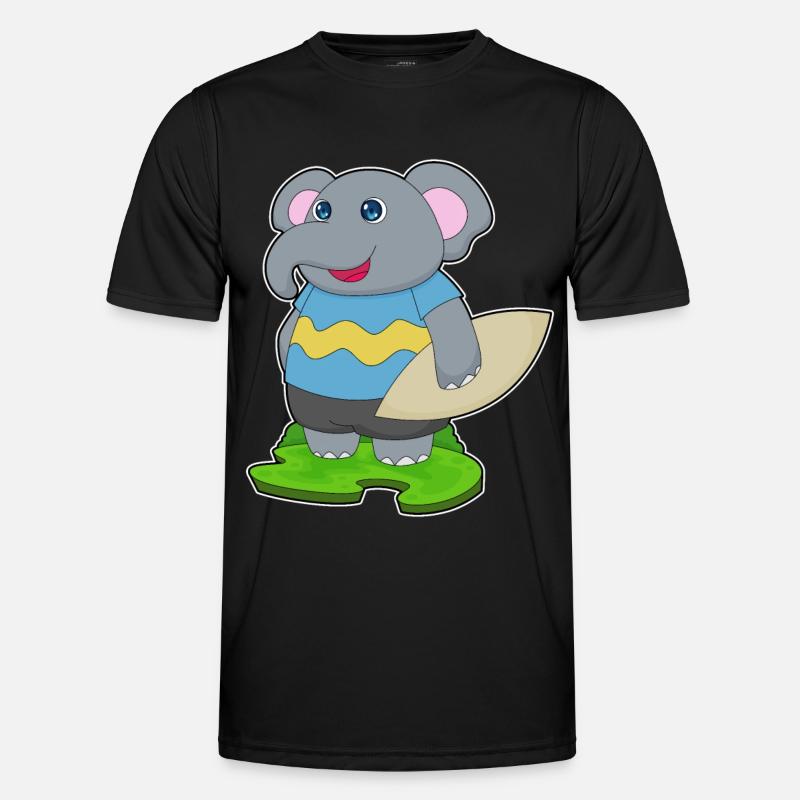 Elefant Surfer Surfbrett - Männer Funktions-T-Shirt - Schwarz