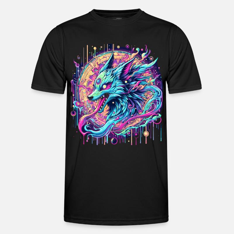 Psychedelic Fox Head Goa Art - Men's Functional T-Shirt - black